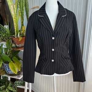 My Michelle Black Striped Blazer with Pearl Buttons